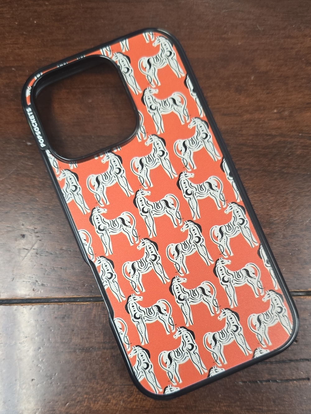 Iphine 16 Pro PopSocket Orange Dala Horse Pattern Phone Case
